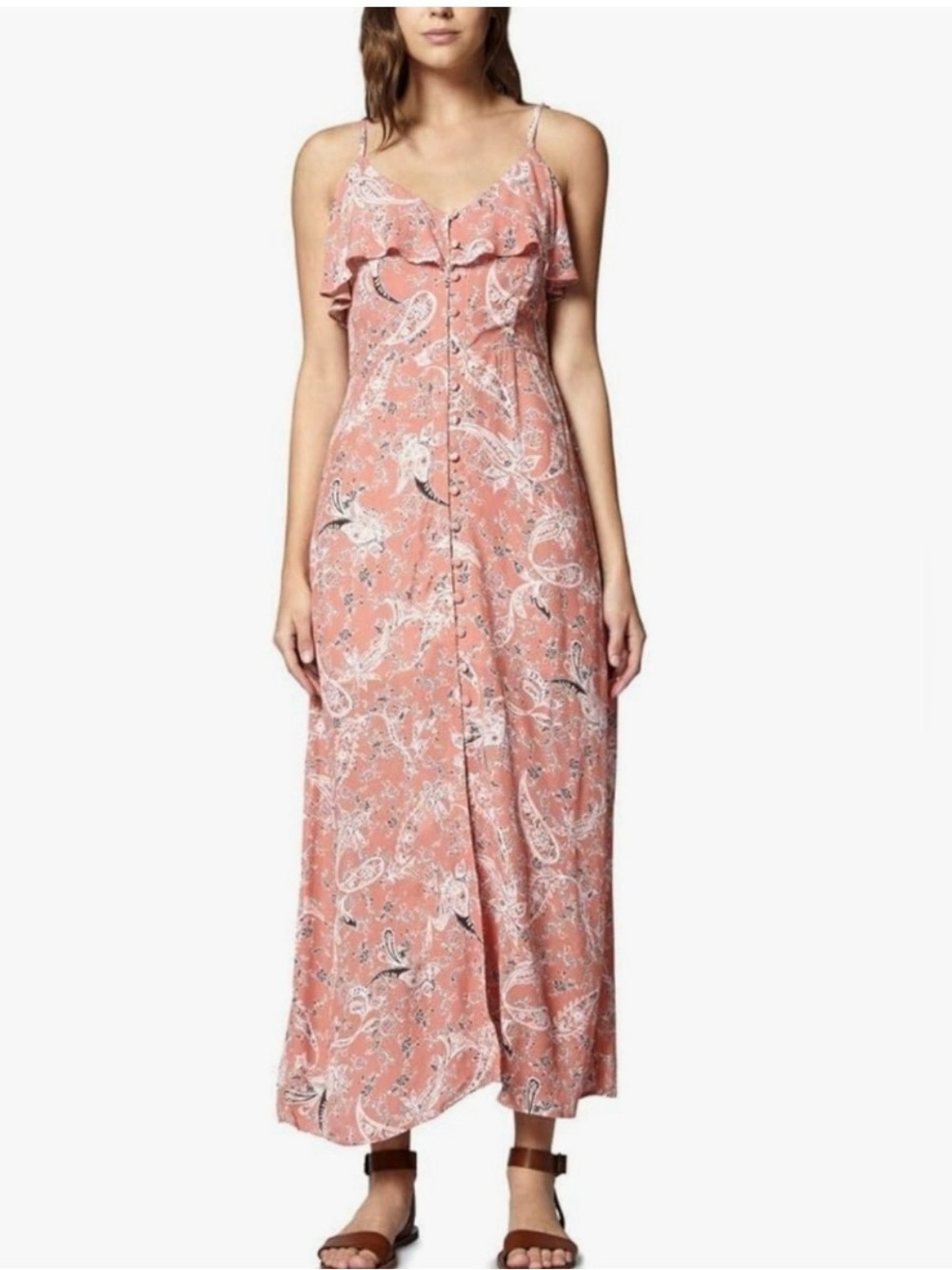 Sanctuary Coral Paisley Button-Front Maxi Dress